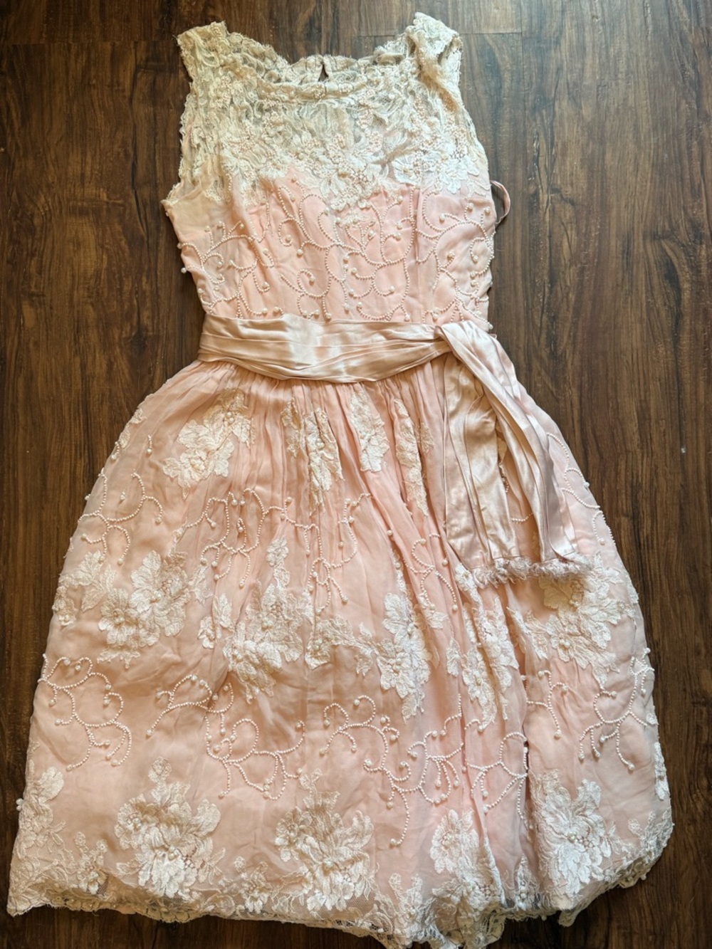 1950s Gertrude Frank beaded pink silk dress XS